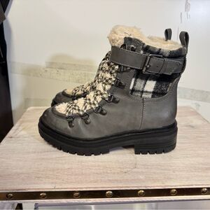 Sam Edelman Gray and Black Heeled Boots with Fur Lining